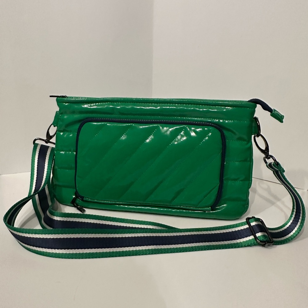 Think Royln Life on the Fly Quilted Green Navy Bag with Wide Adjustable Strap